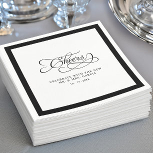 Cheers Mr & Mrs Wedding Calligraphy Border Black  Napkin