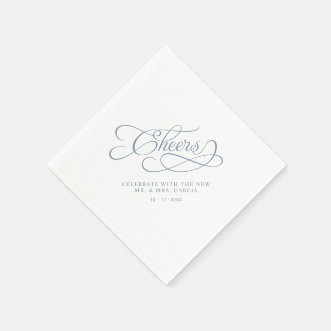 Cheers Mr & Mrs Wedding Calligraphy Dusty Blue Napkin (Corner)
