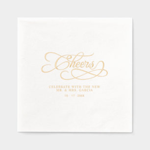 Cheers Mr & Mrs Wedding Calligraphy Gold Foil Napkins