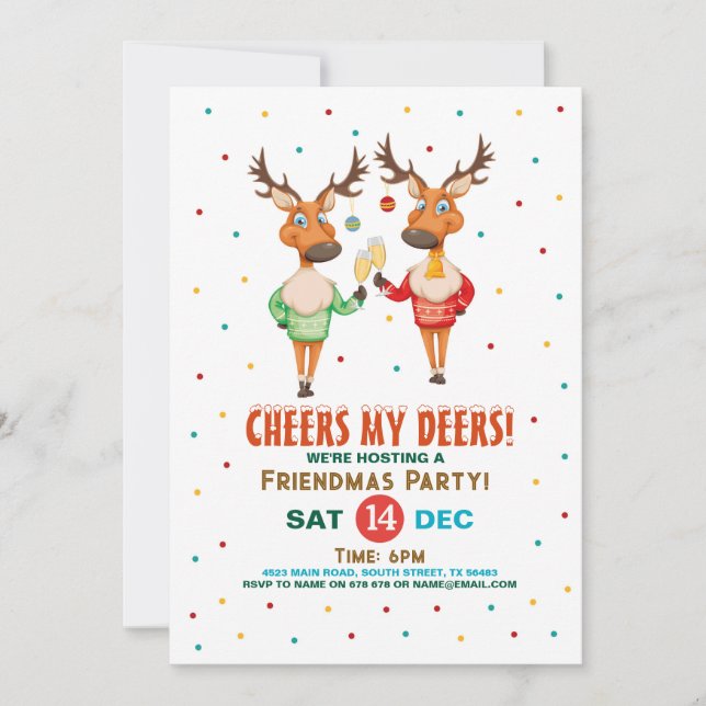 Cheers My Deers Reindeer Freindmas Christmas Party Invitation (Front)