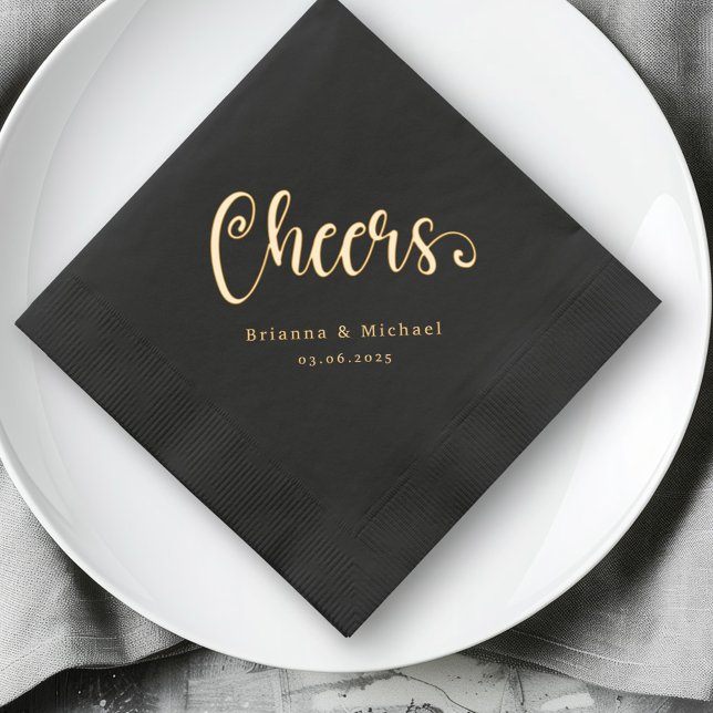 Cheers names date elegant wedding foil napkins (Cheers names date elegant wedding foil napkins)