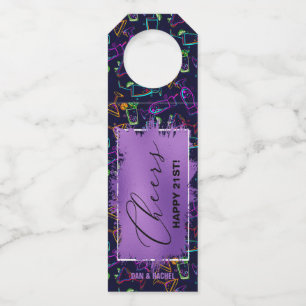 CHEERS Neon Cocktails 21st Birthday Bottle Tag