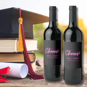Cheers Neon Pink Graduation Wine Label