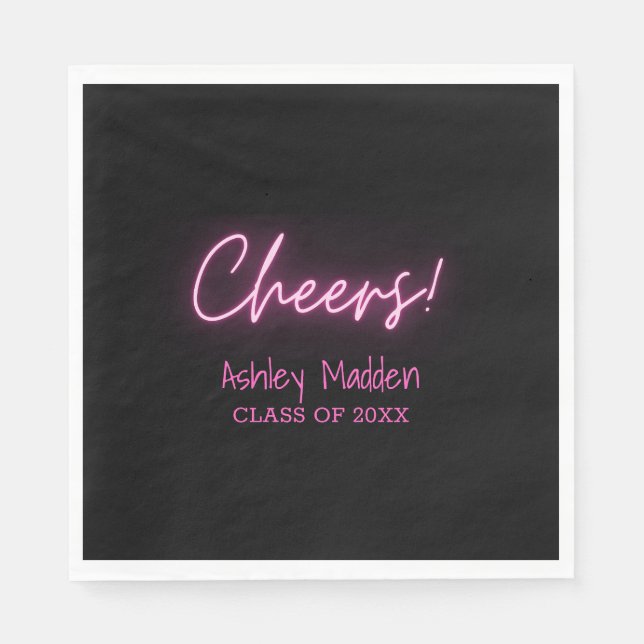 Cheers! Neon Pink Modern Graduation Party Napkin (Front)