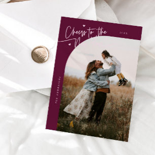 Cheers New Year Cranberry Curved Frame Photo Holiday Card