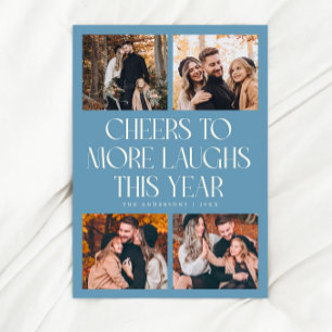 CHEERS New Year Denim Blue Multi Photo Holiday Card