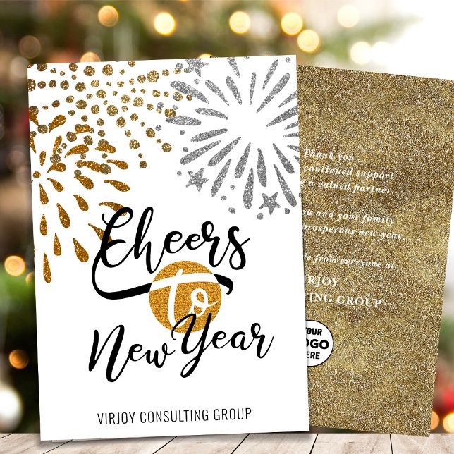 Cheers New Year Festive Fireworks Modern Business Holiday Card (Creator Uploaded)