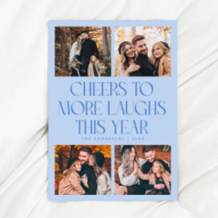 CHEERS New Year Icy Blue Multi Photo Holiday Card