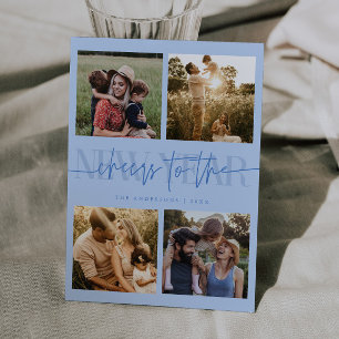 CHEERS New Year Icy Blue Photo Grid Holiday Card