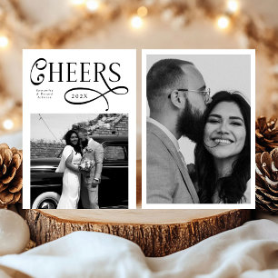Cheers New Year Modern Chic Stylish 2 Photo Holiday Card