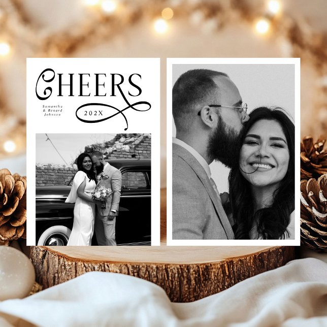 Cheers New Year Modern Chic Stylish 2 Photo Holiday Card (Creator Uploaded)