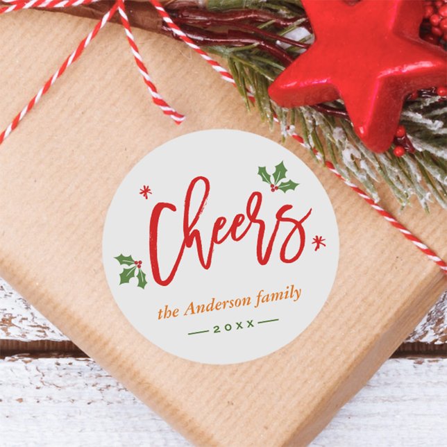 Cheers New Year Modern Simple Calligraphy Script Classic Round Sticker (Creator Uploaded)