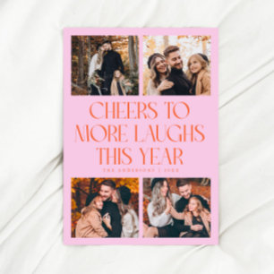 CHEERS New Year Orange Pink Multi Photo Holiday Card