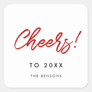 Cheers New Year red font Square Sticker