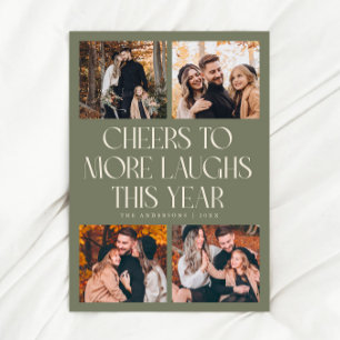 CHEERS New Year Sage Green Multi Photo Holiday Card