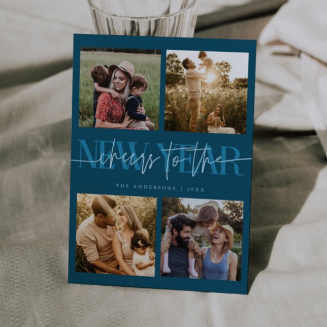 CHEERS New Year Teal Photo Grid Holiday Card (Creator Uploaded)