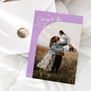 Cheers New Year Wisteria Lemon Curved Frame Photo Holiday Card