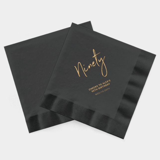 Cheers Ninety | Modern Adult 90th Birthday Party Foil Napkins (Back)