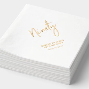 Cheers Ninety   Modern Adult 90th Birthday Party Foil Napkins