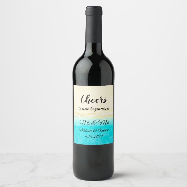 Cheers Ocean Shore Beach Themed Wine Label (Front)