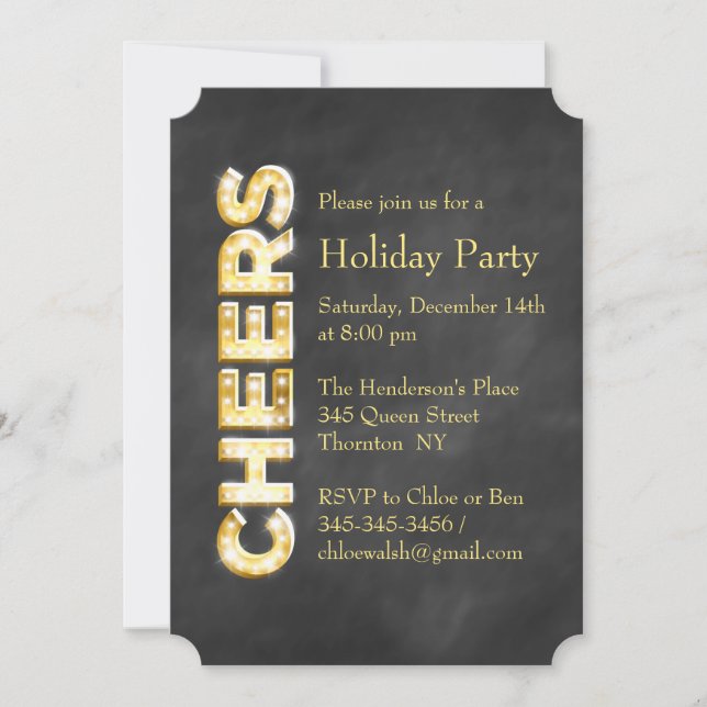 Cheers on Chalkboard Holiday Party Invitation (Front)