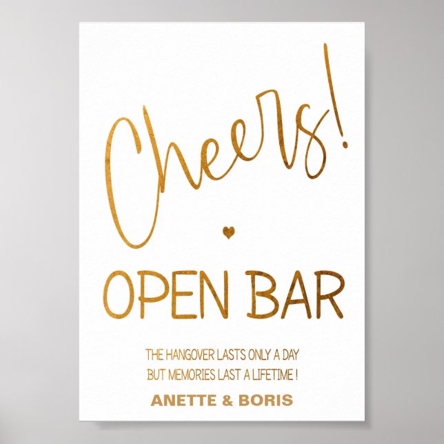 Cheers Open bar wedding sign 5x7 poster (Front)