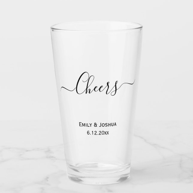 Cheers | Personalised Bride Groom Name Wedding Glass (Front)