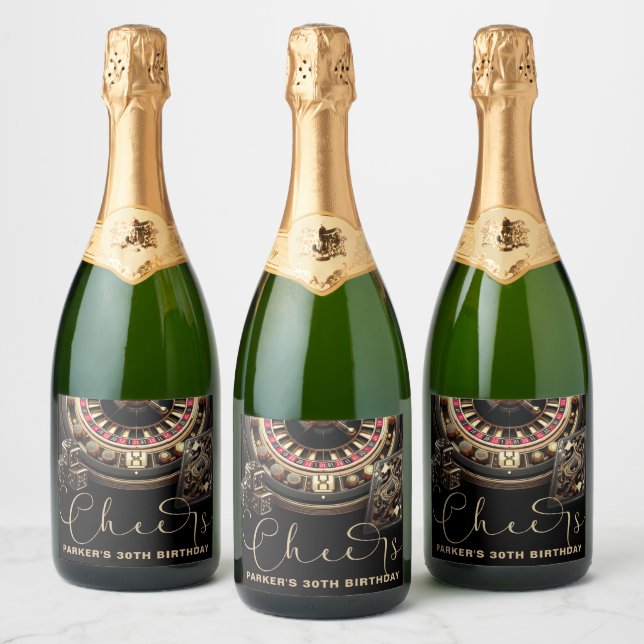 Cheers Personalised Game Night Party Black Gold Sparkling Wine Label (Bottles)