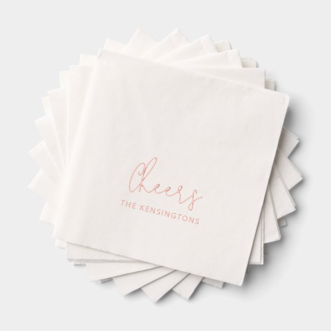 Cheers Personalised Name Modern Script Wedding Foil Napkins (Insitu (Stacked))