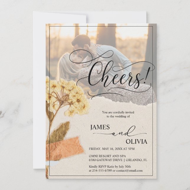 Cheers! Personalised Photo Rustic Wedding Invitation (Front)