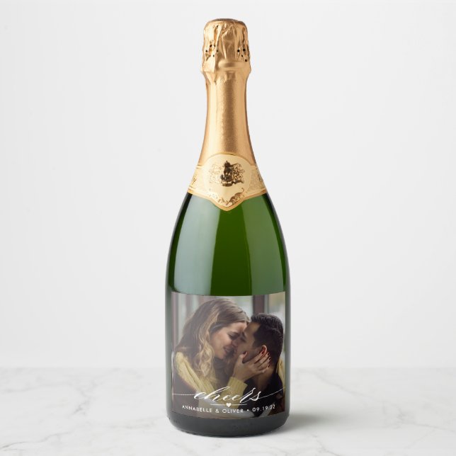 Cheers Photo Wedding Sparkling Wine Label (Front)
