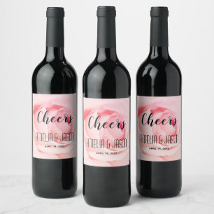 Cheers Pink Rose Wedding Wine Label