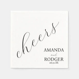 Cheers Pretty Script Black and White Wedding  Napkin