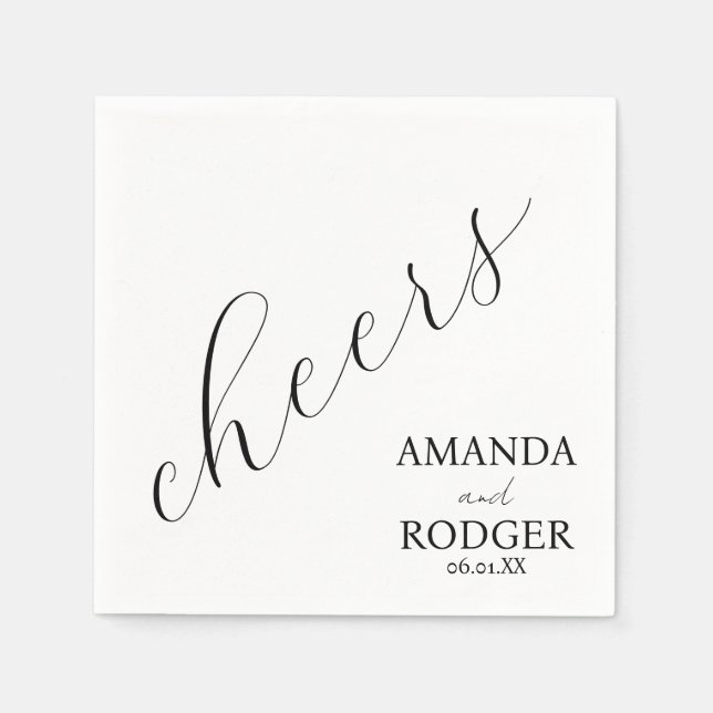 Cheers Pretty Script Black and White Wedding  Napkin (Front)