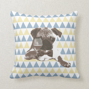 Cheers Pug with a Glass of Wine Triangle Patterns Cushion