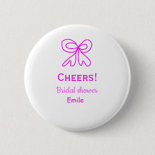 Cheers purple pink bow bridal shower add name  6 cm round badge