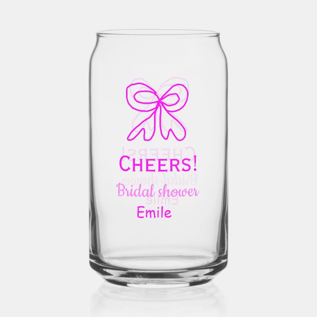 Cheers purple pink bow bridal shower add name  can glass (Front)