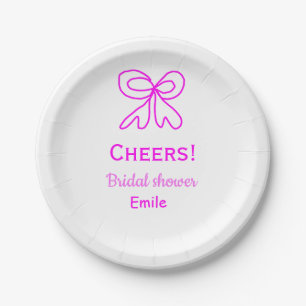 Cheers purple pink bow bridal shower add name  paper plate