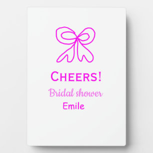 Cheers purple pink bow bridal shower add name  plaque