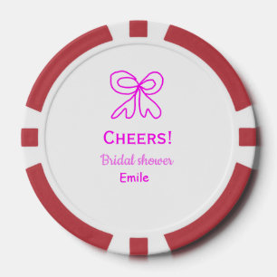 Cheers purple pink bow bridal shower add name  poker chips