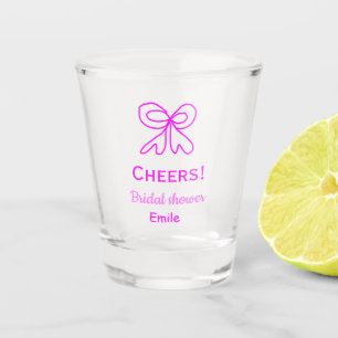 Cheers purple pink bow bridal shower add name shot glass
