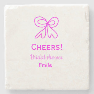 Cheers purple pink bow bridal shower add name  stone coaster