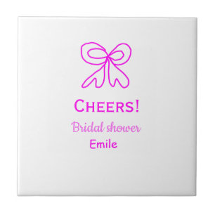 Cheers purple pink bow bridal shower add name tile