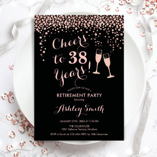 Cheers Retirement Party - Black Rose Gold  Invitation
