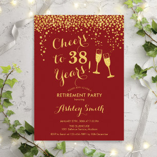 Cheers Retirement Party Invitation Red Gold