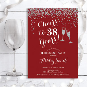 Cheers Retirement Party Invitation Red Silver