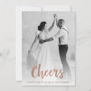 Cheers Rose Gold Happy New Year Photo Holiday Card