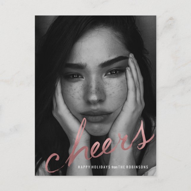 Cheers rose gold Holiday Postcard (Front)