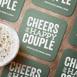 Cheers sage green fun brewery wedding rehearsal square paper coaster<br><div class="desc">Before your wedding day, have some fun with a "Brews Before I Do's" celebration. Whether it's a rehearsal dinner, bachelor party or engagement party, this fun bold coaster design is perfect for a brewery or beer-themed celebration. This "cheers to the happy couple" original design can also be personalised with the...</div>