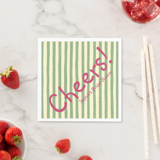 Cheers Sage Green Stripe Fun Bridal Shower Napkin